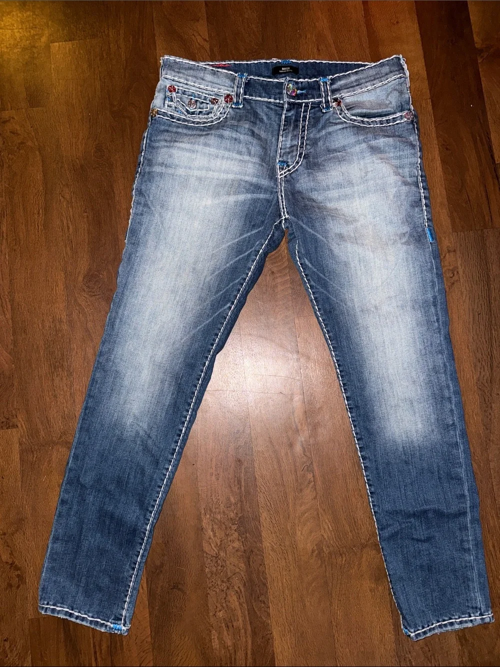 True Religion Men's Faded Blue Relaxed Jeans